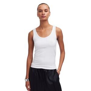 Madewell White Ribbed Scoop Neck Tank Top Size M NWT Modal Blend